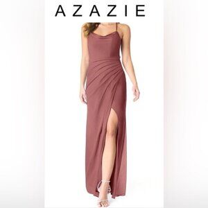 Azazie, Dorita Amethyst Fitted Pleated Mesh Bridesmate Dress. - Amehyst. (1604)